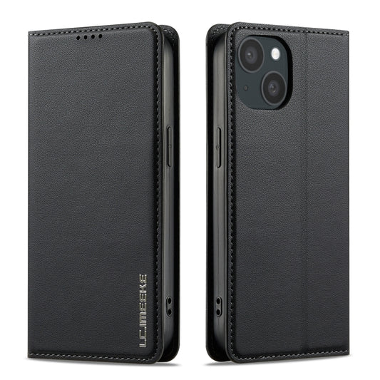 For iPhone 15 LC.IMEEKE L1 Series Frosted Fine Texture PU Phone Case(Black) - iPhone 15 Cases by LC.IMEEKE | Online Shopping UK | buy2fix