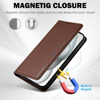 For iPhone 15 LC.IMEEKE L1 Series Frosted Fine Texture PU Phone Case(Brown) - iPhone 15 Cases by LC.IMEEKE | Online Shopping UK | buy2fix