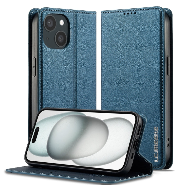 For iPhone 15 LC.IMEEKE L1 Series Frosted Fine Texture PU Phone Case(Blue) - iPhone 15 Cases by LC.IMEEKE | Online Shopping UK | buy2fix