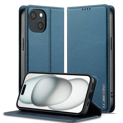 For iPhone 15 LC.IMEEKE L1 Series Frosted Fine Texture PU Phone Case(Blue) - iPhone 15 Cases by LC.IMEEKE | Online Shopping UK | buy2fix