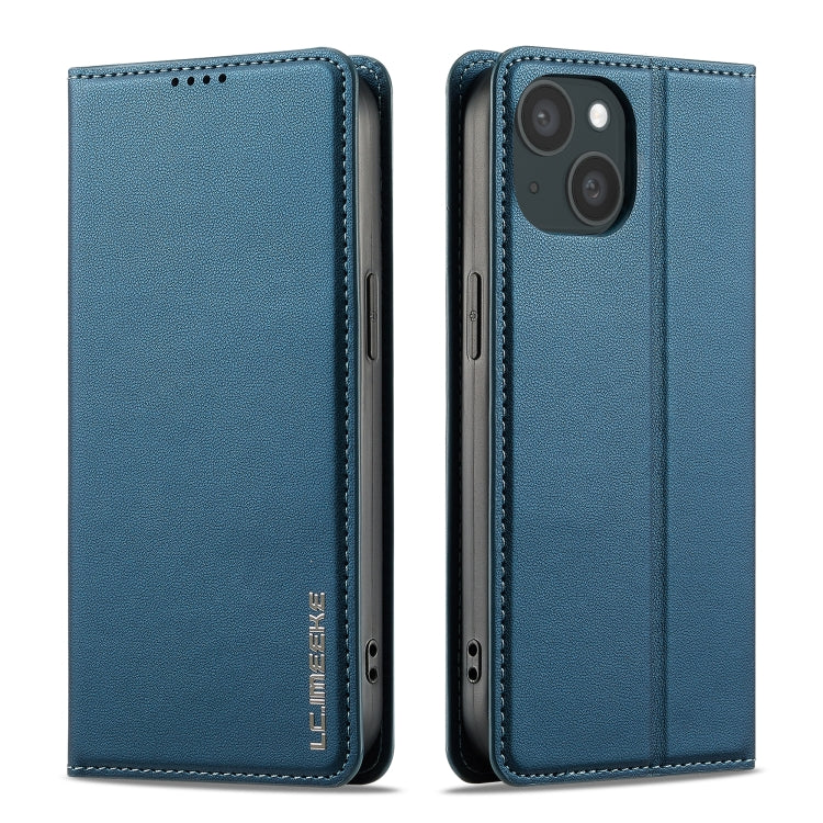 For iPhone 15 LC.IMEEKE L1 Series Frosted Fine Texture PU Phone Case(Blue) - iPhone 15 Cases by LC.IMEEKE | Online Shopping UK | buy2fix