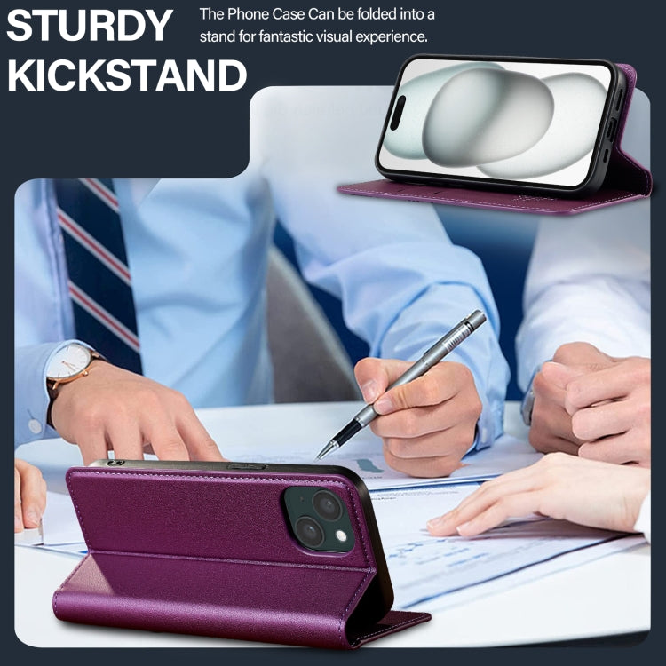 For iPhone 15 LC.IMEEKE L1 Series Frosted Fine Texture PU Phone Case(Purple) - iPhone 15 Cases by LC.IMEEKE | Online Shopping UK | buy2fix