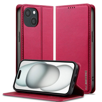 For iPhone 15 LC.IMEEKE L1 Series Frosted Fine Texture PU Phone Case(Red) - iPhone 15 Cases by LC.IMEEKE | Online Shopping UK | buy2fix