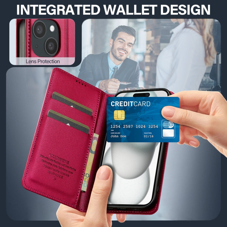 For iPhone 15 LC.IMEEKE L1 Series Frosted Fine Texture PU Phone Case(Red) - iPhone 15 Cases by LC.IMEEKE | Online Shopping UK | buy2fix