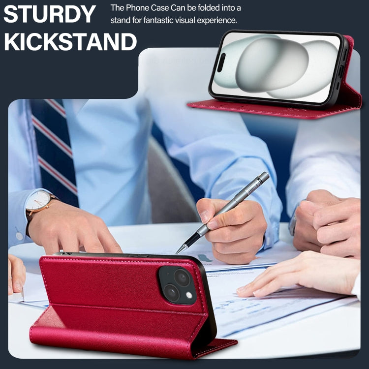For iPhone 15 LC.IMEEKE L1 Series Frosted Fine Texture PU Phone Case(Red) - iPhone 15 Cases by LC.IMEEKE | Online Shopping UK | buy2fix
