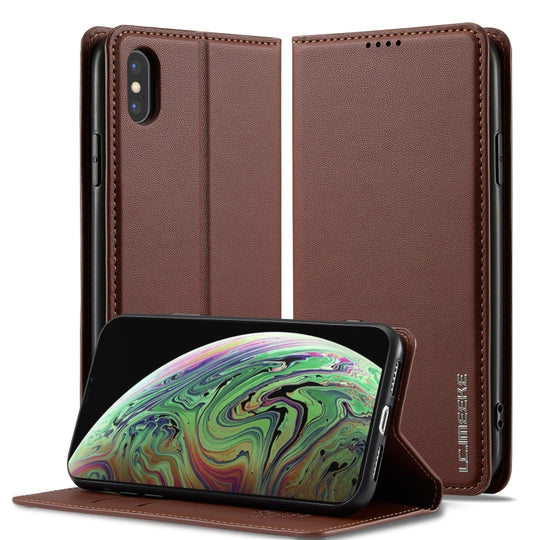 For iPhone XS Max LC.IMEEKE L1 Series Frosted Fine Texture PU Phone Case(Brown)