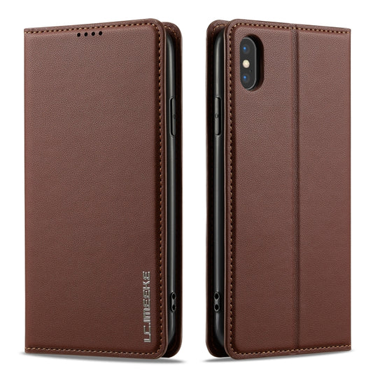 For iPhone XS Max LC.IMEEKE L1 Series Frosted Fine Texture PU Phone Case(Brown) - More iPhone Cases by LC.IMEEKE | Online Shopping UK | buy2fix