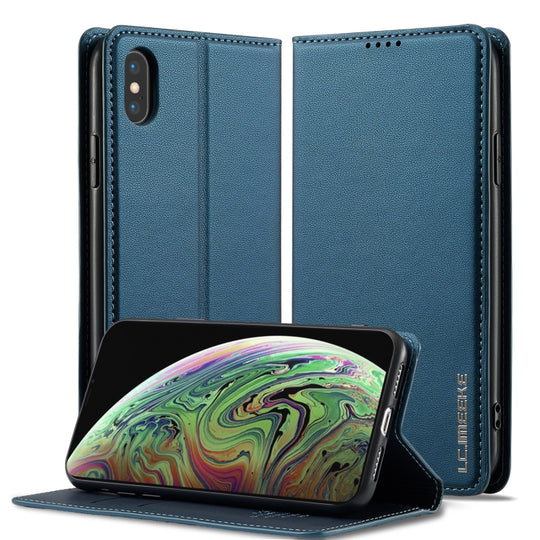 For iPhone XS Max LC.IMEEKE L1 Series Frosted Fine Texture PU Phone Case(Blue)