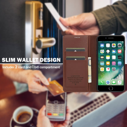 For iPhone 7 / 8 / SE 2020 LC.IMEEKE L1 Series Frosted Fine Texture PU Phone Case(Brown) - iPhone SE 2022 / 2020 / 8 / 7 Cases by LC.IMEEKE | Online Shopping UK | buy2fix