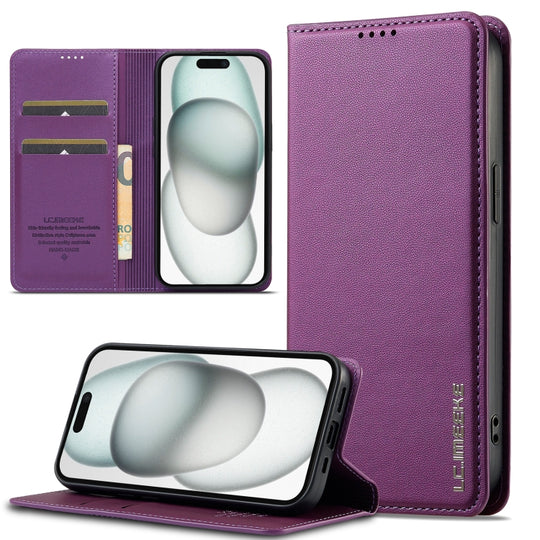 For iPhone 14 / 13 LC.IMEEKE L1 Series Frosted Fine Texture PU Phone Case(Purple)