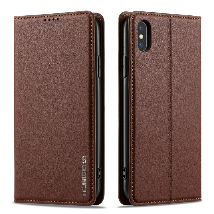 For iPhone X / XS LC.IMEEKE L1 Series Frosted Fine Texture PU Phone Case(Brown) - More iPhone Cases by LC.IMEEKE | Online Shopping UK | buy2fix