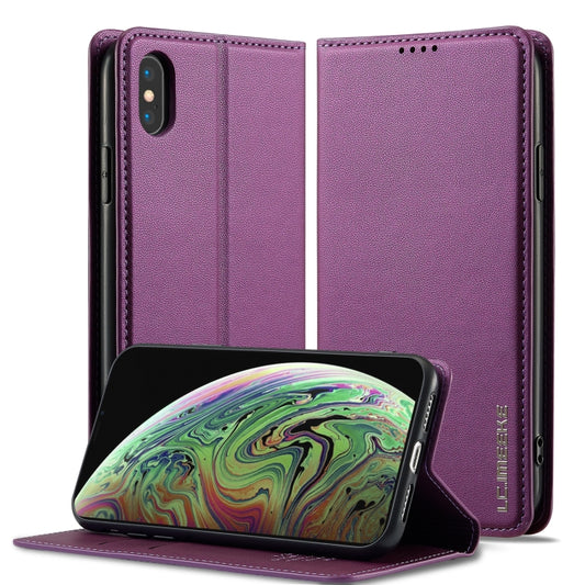 For iPhone X / XS LC.IMEEKE L1 Series Frosted Fine Texture PU Phone Case(Purple) - More iPhone Cases by LC.IMEEKE | Online Shopping UK | buy2fix