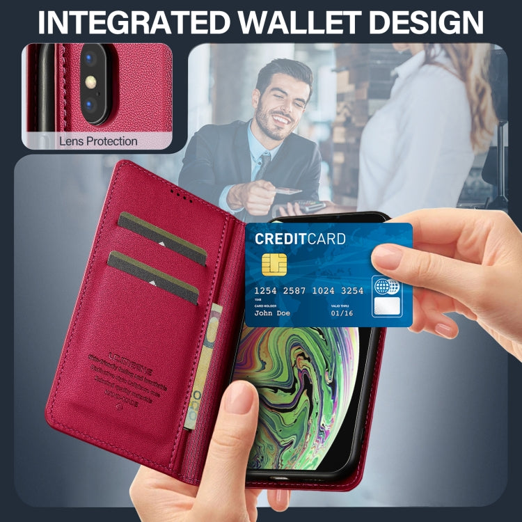 For iPhone X / XS LC.IMEEKE L1 Series Frosted Fine Texture PU Phone Case(Red) - More iPhone Cases by LC.IMEEKE | Online Shopping UK | buy2fix