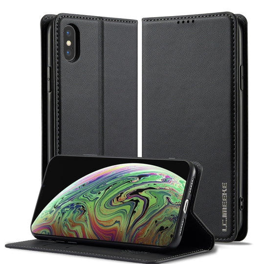 For iPhone XR LC.IMEEKE L1 Series Frosted Fine Texture PU Phone Case(Black)