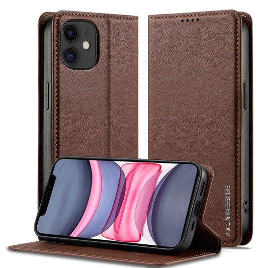 For iPhone 11 LC.IMEEKE L1 Series Frosted Fine Texture PU Phone Case(Brown) - iPhone 11 Cases by LC.IMEEKE | Online Shopping UK | buy2fix