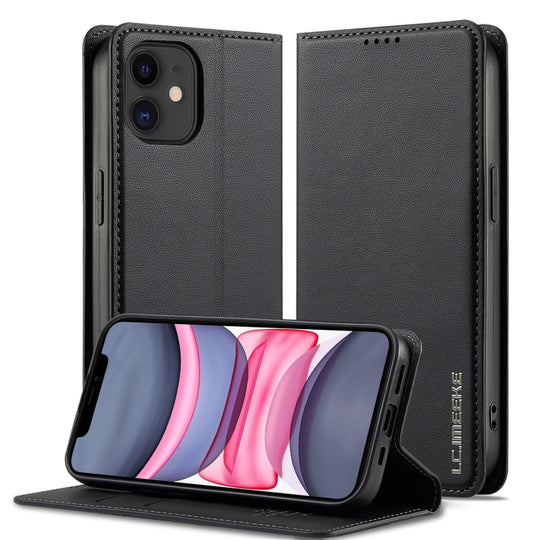 For iPhone 12 mini / 13 mini LC.IMEEKE L1 Series Frosted Fine Texture PU Phone Case(Black)