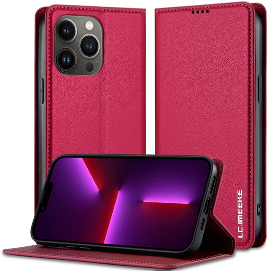 For iPhone 12 Pro Max LC.IMEEKE L1 Series Frosted Fine Texture PU Phone Case(Red)