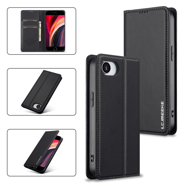 For iPhone 16e LC.IMEEKE L1 Series Frosted Fine Texture PU Phone Case(Black) - iPhone 16e Cases by LC.IMEEKE | Online Shopping UK | buy2fix