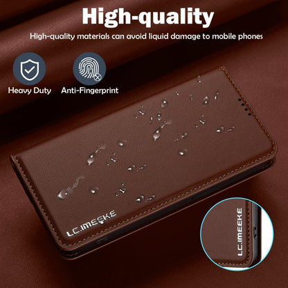 For iPhone 16e LC.IMEEKE L1 Series Frosted Fine Texture PU Phone Case(Brown) - iPhone 16e Cases by LC.IMEEKE | Online Shopping UK | buy2fix