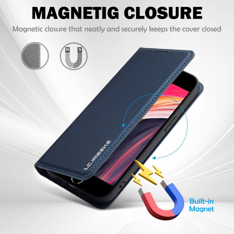 For iPhone 16e LC.IMEEKE L1 Series Frosted Fine Texture PU Phone Case(Blue) - iPhone 16e Cases by LC.IMEEKE | Online Shopping UK | buy2fix