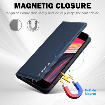 For iPhone 16e LC.IMEEKE L1 Series Frosted Fine Texture PU Phone Case(Blue) - iPhone 16e Cases by LC.IMEEKE | Online Shopping UK | buy2fix