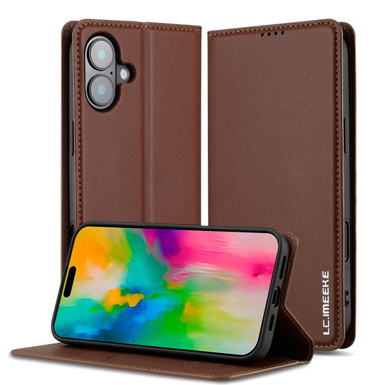 For iPhone 17 LC.IMEEKE L1 Series Frosted Fine Texture PU Phone Case(Brown)