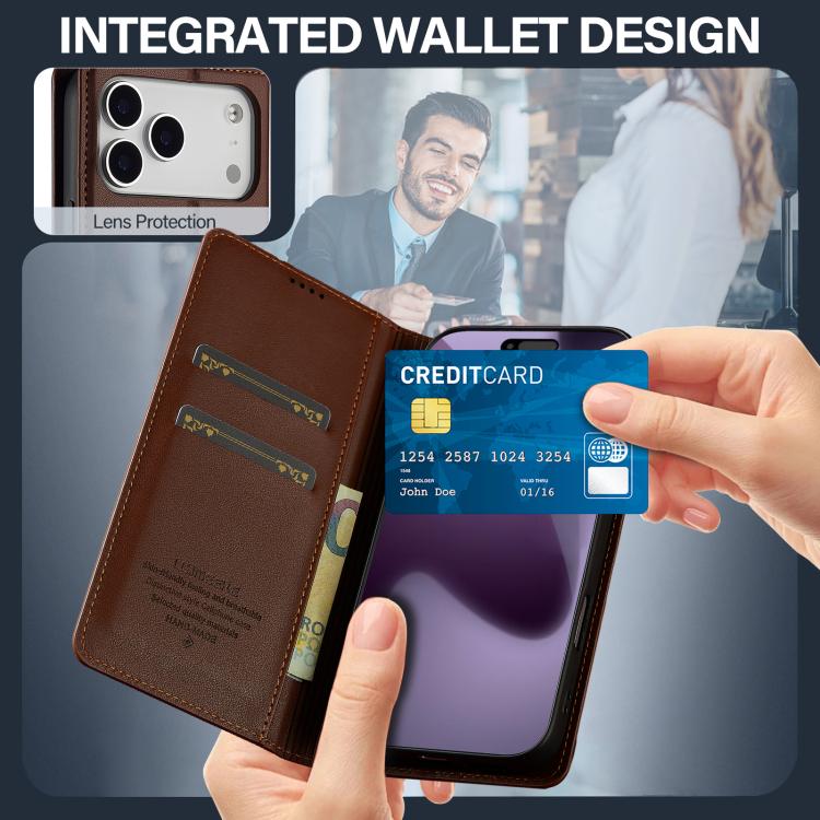 For iPhone 17 Pro LC.IMEEKE L1 Series Frosted Fine Texture PU Phone Case(Brown) - iPhone 17 Pro Cases by LC.IMEEKE | Online Shopping UK | buy2fix