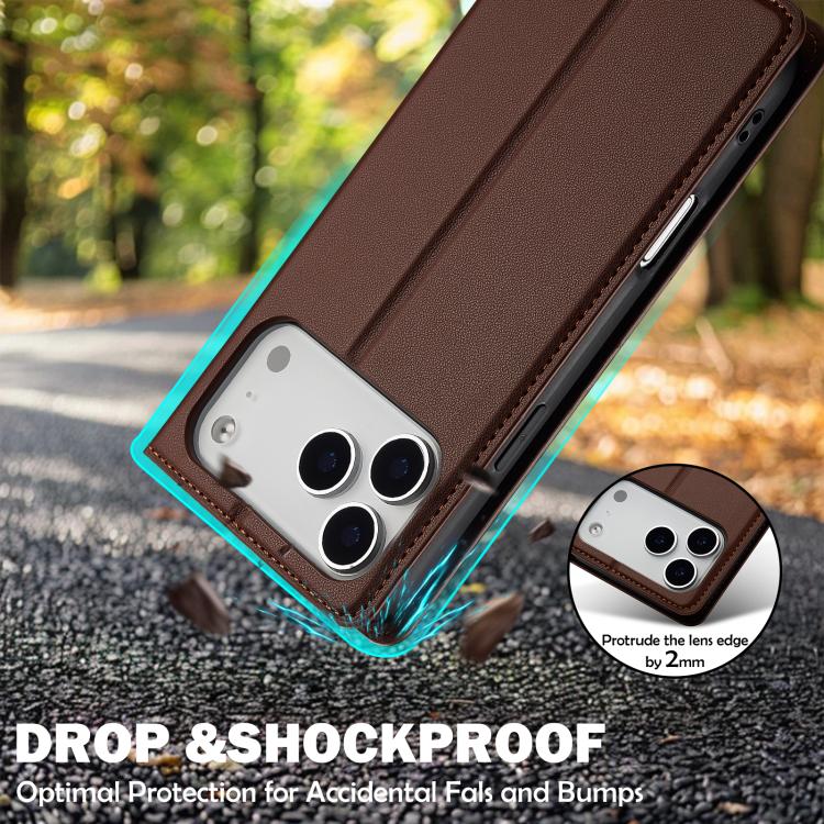 For iPhone 17 Pro LC.IMEEKE L1 Series Frosted Fine Texture PU Phone Case(Brown) - iPhone 17 Pro Cases by LC.IMEEKE | Online Shopping UK | buy2fix