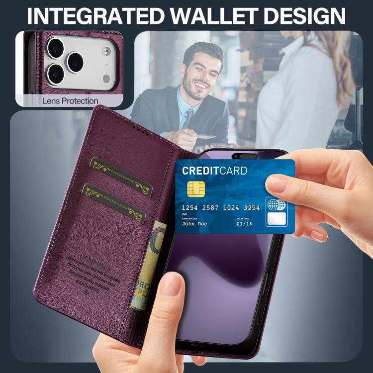 For iPhone 17 Pro LC.IMEEKE L1 Series Frosted Fine Texture PU Phone Case(Purple) - iPhone 17 Pro Cases by LC.IMEEKE | Online Shopping UK | buy2fix