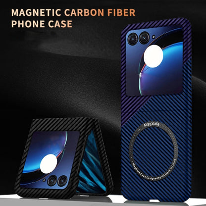 For Motorola Razr 50 Carbon Fiber Texture MagSafe Magnetic Phone Case(Black Blue) by buy2fix