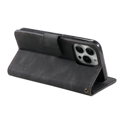 For iPhone 16 Pro Max Nail Skin Feel Stitching Calf Texture Leather Phone Case(Black) by buy2fix