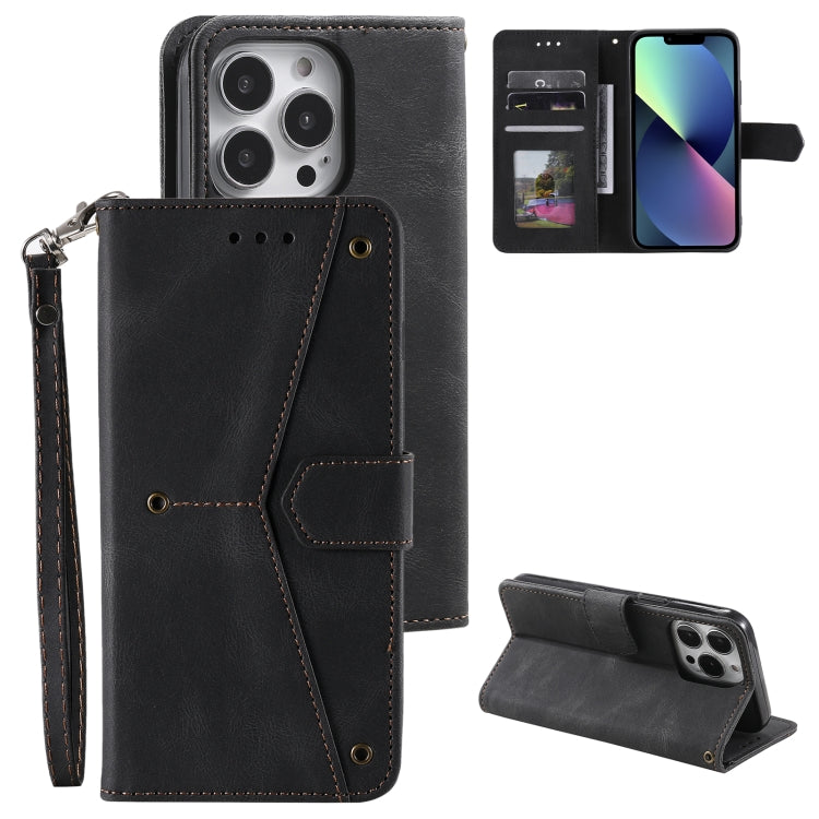 For iPhone 16 Pro Nail Skin Feel Stitching Calf Texture Leather Phone Case(Black) by buy2fix