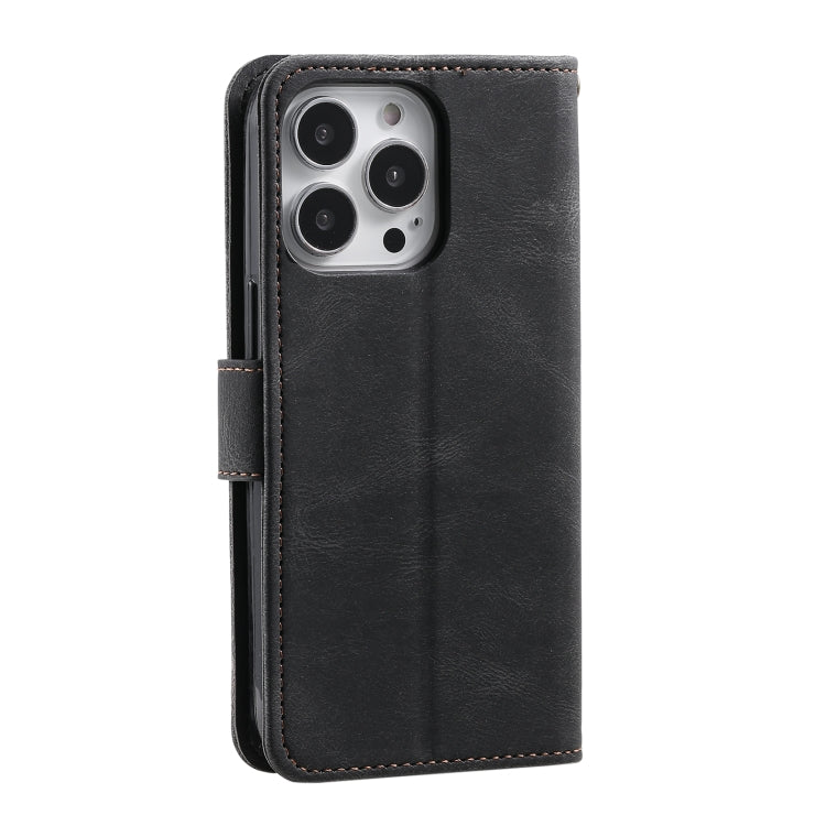 For iPhone 16 Pro Nail Skin Feel Stitching Calf Texture Leather Phone Case(Black) by buy2fix
