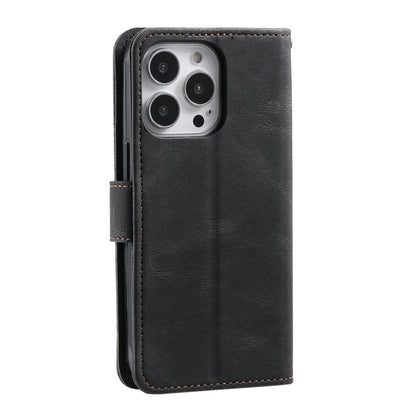 For iPhone 16 Pro Nail Skin Feel Stitching Calf Texture Leather Phone Case(Black) by buy2fix