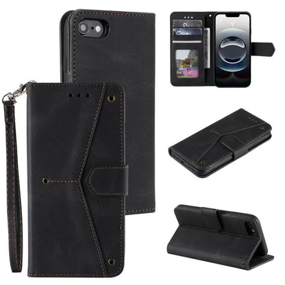For iPhone 16e Nail Skin Feel Stitching Calf Texture Leather Phone Case(Black) - iPhone 16e Cases by buy2fix | Online Shopping UK | buy2fix