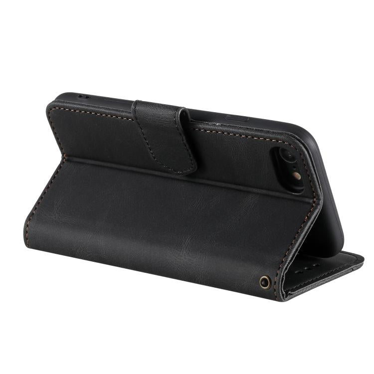 For iPhone 16e Nail Skin Feel Stitching Calf Texture Leather Phone Case(Black) - iPhone 16e Cases by buy2fix | Online Shopping UK | buy2fix