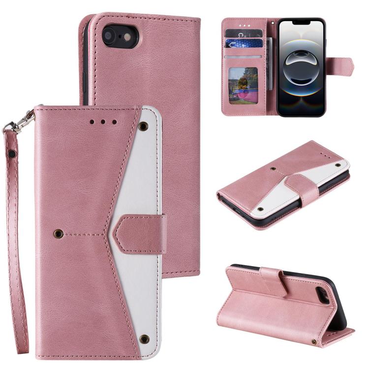 For iPhone 16e Nail Skin Feel Stitching Calf Texture Leather Phone Case(Rose Gold) - iPhone 16e Cases by buy2fix | Online Shopping UK | buy2fix