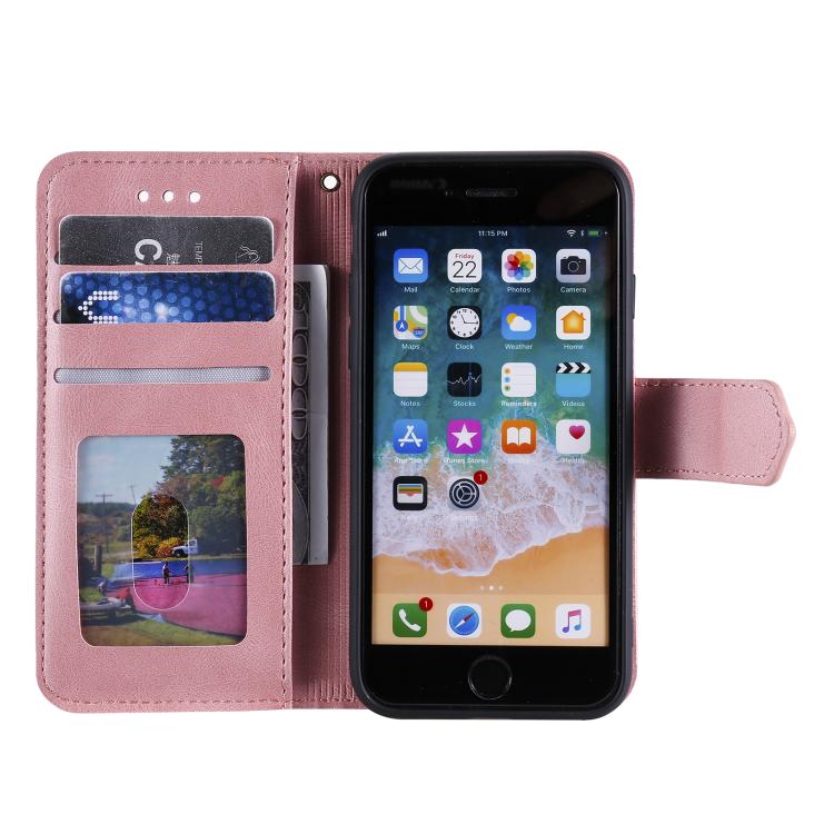 For iPhone 16e Nail Skin Feel Stitching Calf Texture Leather Phone Case(Rose Gold) - iPhone 16e Cases by buy2fix | Online Shopping UK | buy2fix