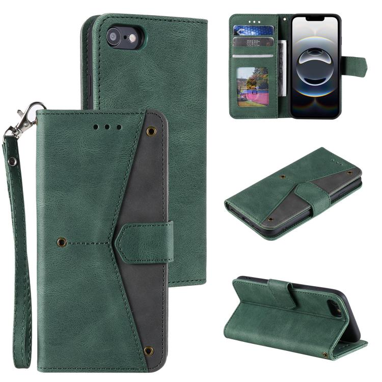 For iPhone 16e Nail Skin Feel Stitching Calf Texture Leather Phone Case(Green) - iPhone 16e Cases by buy2fix | Online Shopping UK | buy2fix