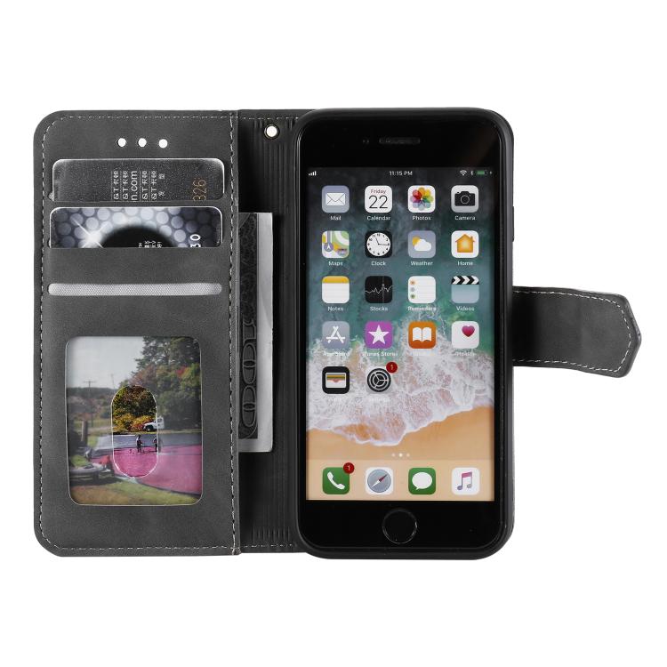 For iPhone 16e Nail Skin Feel Stitching Calf Texture Leather Phone Case(Grey) - iPhone 16e Cases by buy2fix | Online Shopping UK | buy2fix