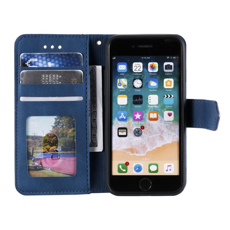 For iPhone 16e Nail Skin Feel Stitching Calf Texture Leather Phone Case(Blue) - iPhone 16e Cases by buy2fix | Online Shopping UK | buy2fix