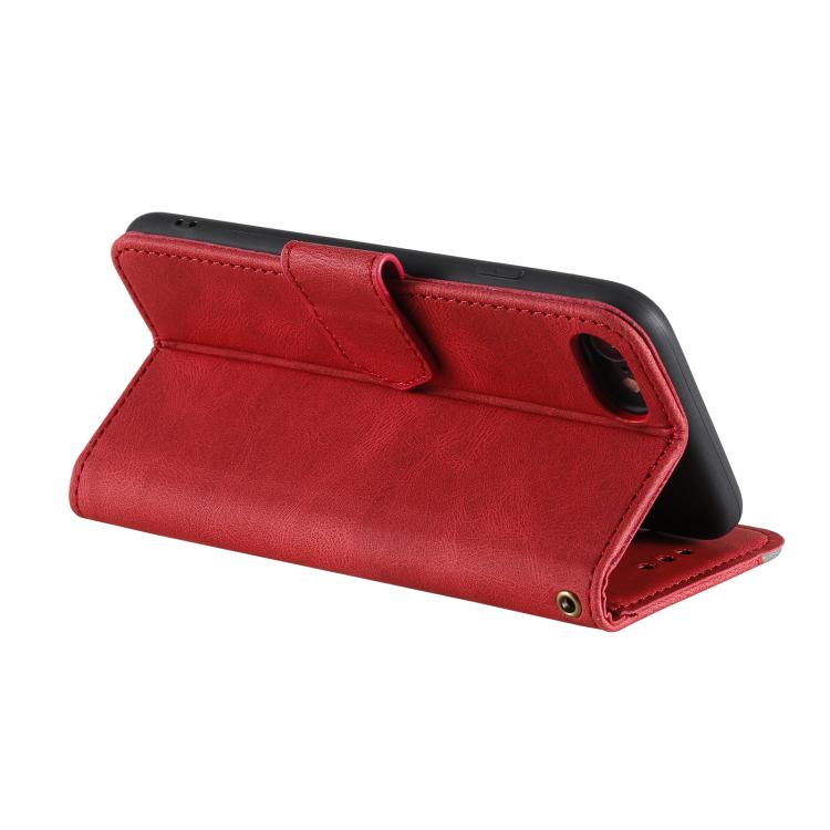 For iPhone 16e Nail Skin Feel Stitching Calf Texture Leather Phone Case(Red) - iPhone 16e Cases by buy2fix | Online Shopping UK | buy2fix