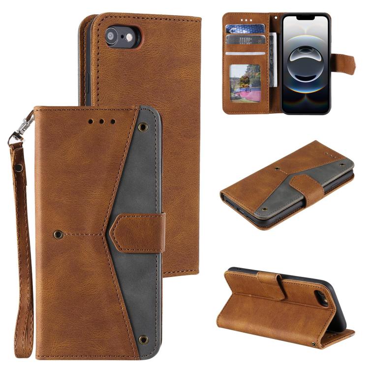 For iPhone 16e Nail Skin Feel Stitching Calf Texture Leather Phone Case(Brown) - iPhone 16e Cases by buy2fix | Online Shopping UK | buy2fix