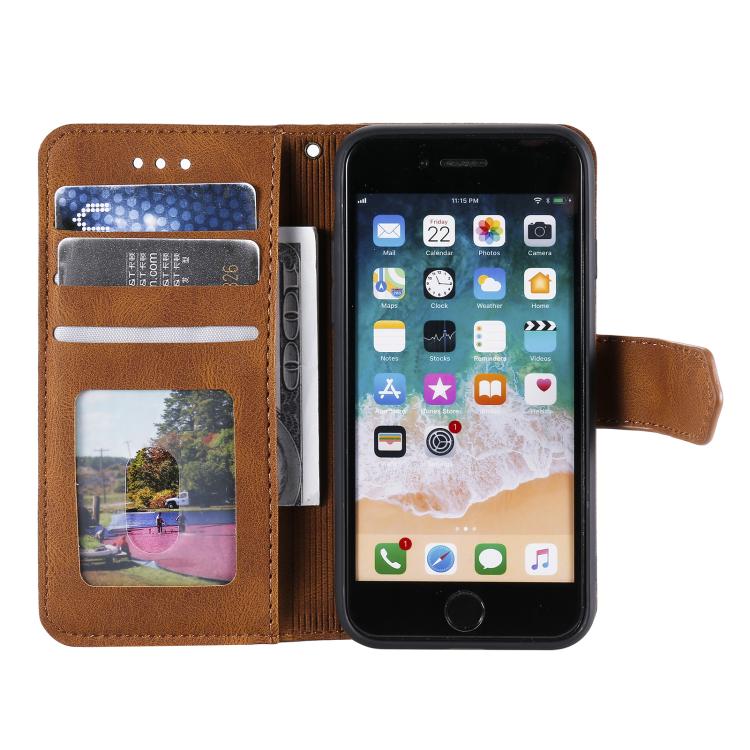 For iPhone 16e Nail Skin Feel Stitching Calf Texture Leather Phone Case(Brown) - iPhone 16e Cases by buy2fix | Online Shopping UK | buy2fix