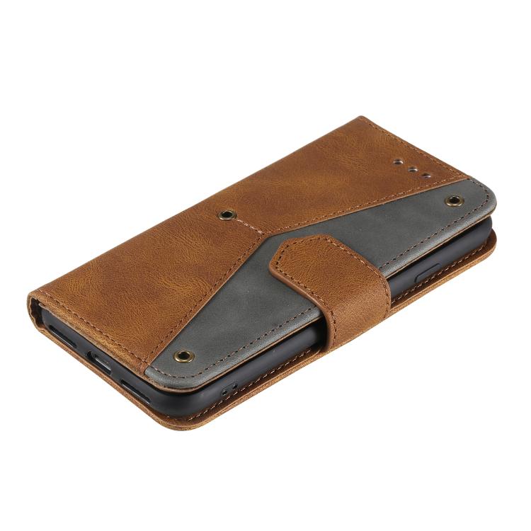 For iPhone 16e Nail Skin Feel Stitching Calf Texture Leather Phone Case(Brown) - iPhone 16e Cases by buy2fix | Online Shopping UK | buy2fix