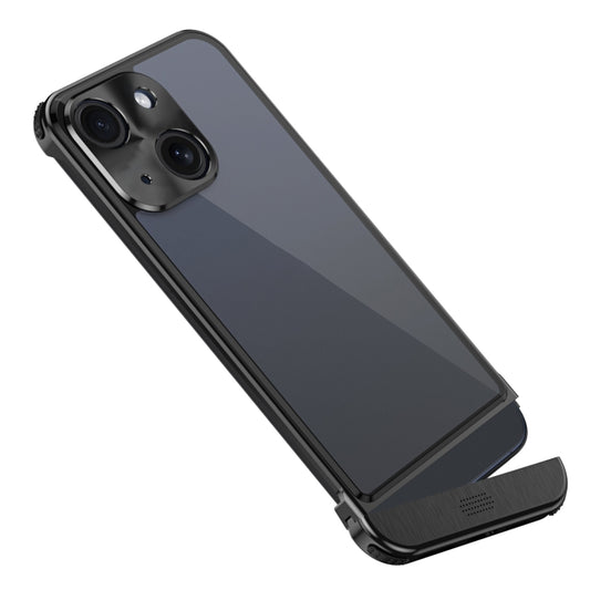 For iPhone 15 Metal Scissor Holder Translucent Aroma Phone Case(Black) - iPhone 15 Cases by buy2fix | Online Shopping UK | buy2fix