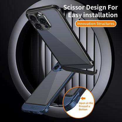 For iPhone 14 Metal Scissor Holder Translucent Aroma Phone Case(Black) - iPhone 14 Cases by buy2fix | Online Shopping UK | buy2fix