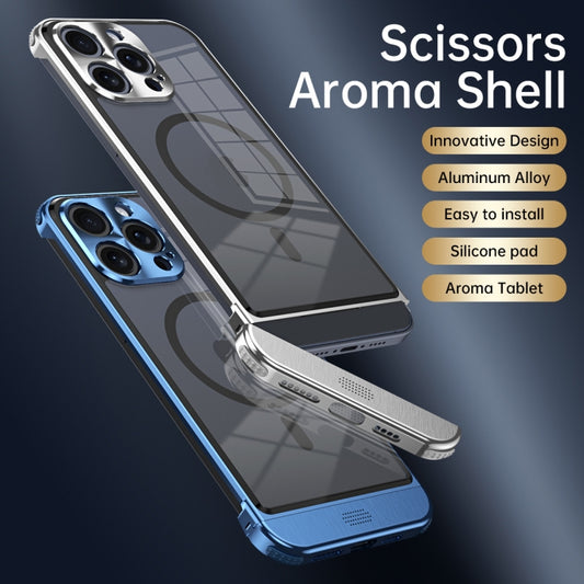 For iPhone 15 Pro Metal Scissor Design Aroma MagSafe Phone Case(Silver) - iPhone 15 Pro Cases by buy2fix | Online Shopping UK | buy2fix