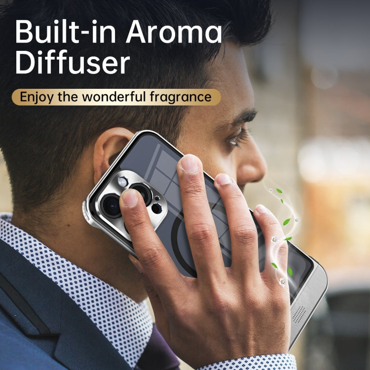 For iPhone 14 Metal Scissor Design Aroma MagSafe Phone Case(Purple) - iPhone 14 Cases by buy2fix | Online Shopping UK | buy2fix