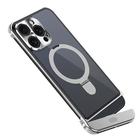 For iPhone 15 Pro Metal Scissor Design Aroma MagSafe Ring Holder Phone Case(Silver) - iPhone 15 Pro Cases by buy2fix | Online Shopping UK | buy2fix